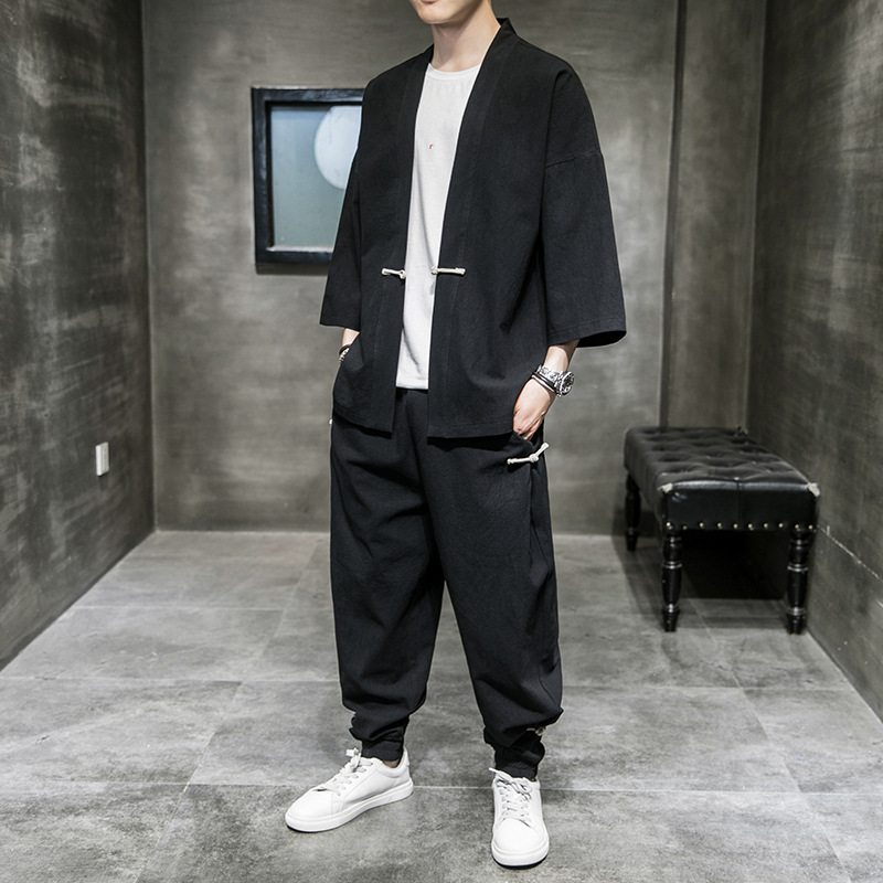 Men'S Kimono Accessories - Men's Retro Cardigan Loose Pants Tang