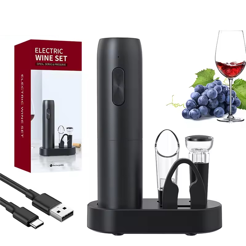 Flask Stainless Steel - 4-in-1 Electric Bottle Wine Opener Set