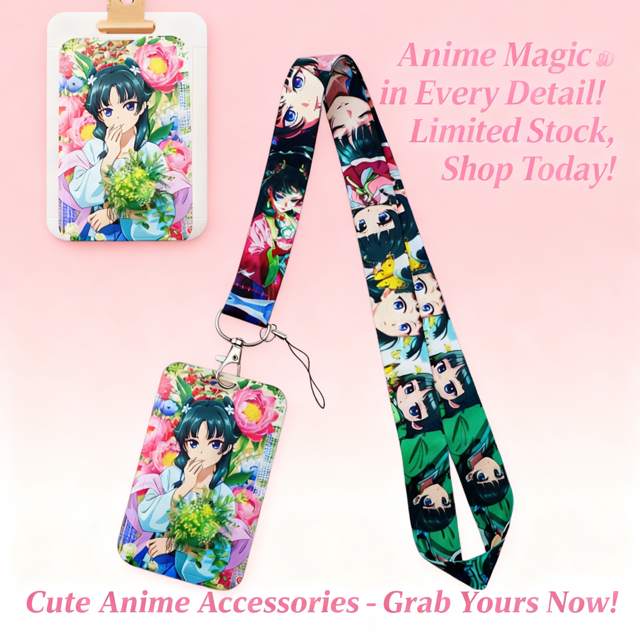 Men Accessories Bag - Cute Anime Girl Lanyard Neck Strap