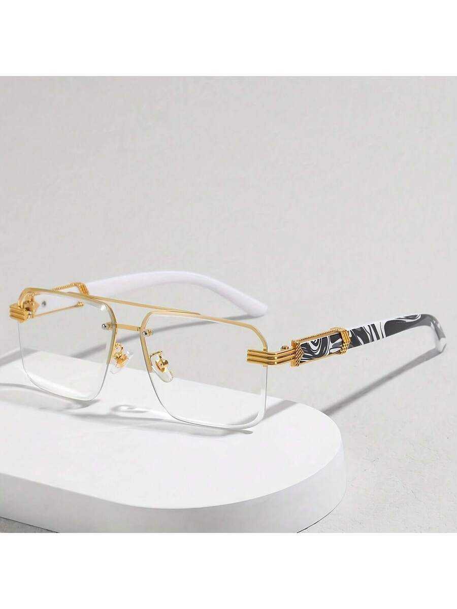Men Accessories Fashion - Mens Half-Frame Eyewear With Transparent Lenses